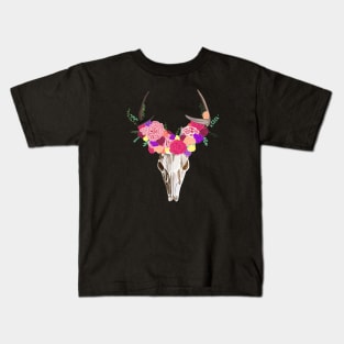 Floral Deer Skull Kids T-Shirt